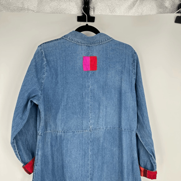 Vintage August Max Womens Denim Shirt Dress Midi Size L Cotton Silk Western Blue - Picture 11 of 16